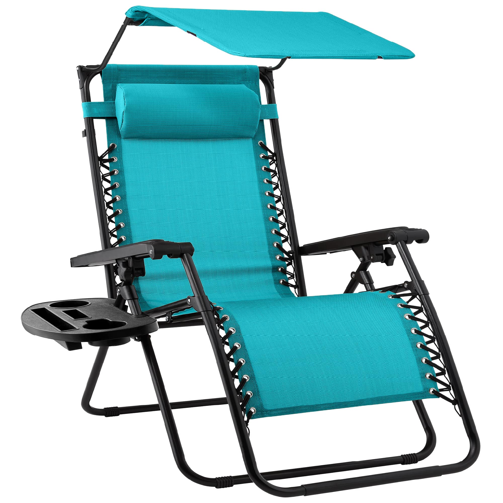 Front. Best Choice Products - Best Choice Products Folding Zero Gravity Recliner Patio Lounge Chair w/ Canopy Shade, Headrest, Tray - Peacock Blue - Peacock Blue.