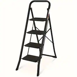 Brick Attic - 4 Step Ladder, Folding Step Stool withExtra Wide Anti-Slip Pedal,Sturdy Portable Ladder, 330lbs Capacity for Household - Black