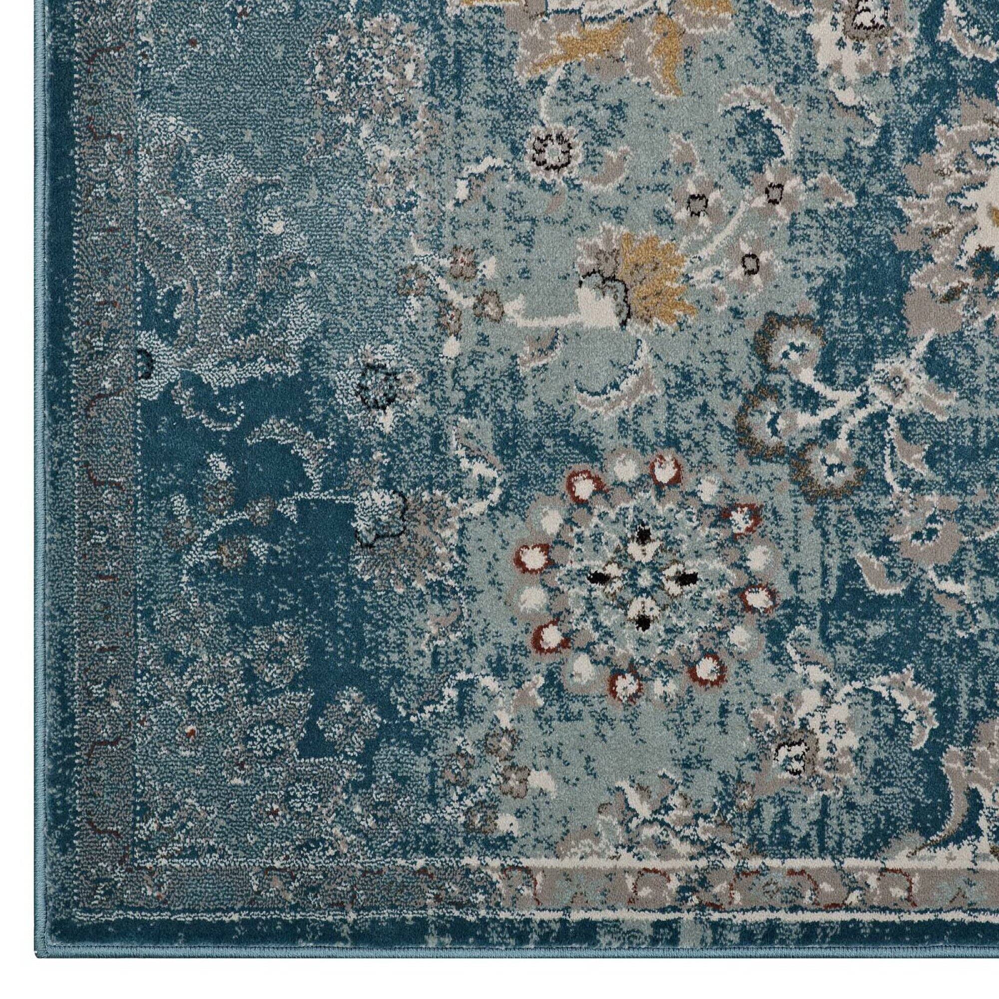 Alt View 2. Modway - Cynara Distressed Floral Vintage Medallion Area Rug - Silver Blue Teal and Beige.