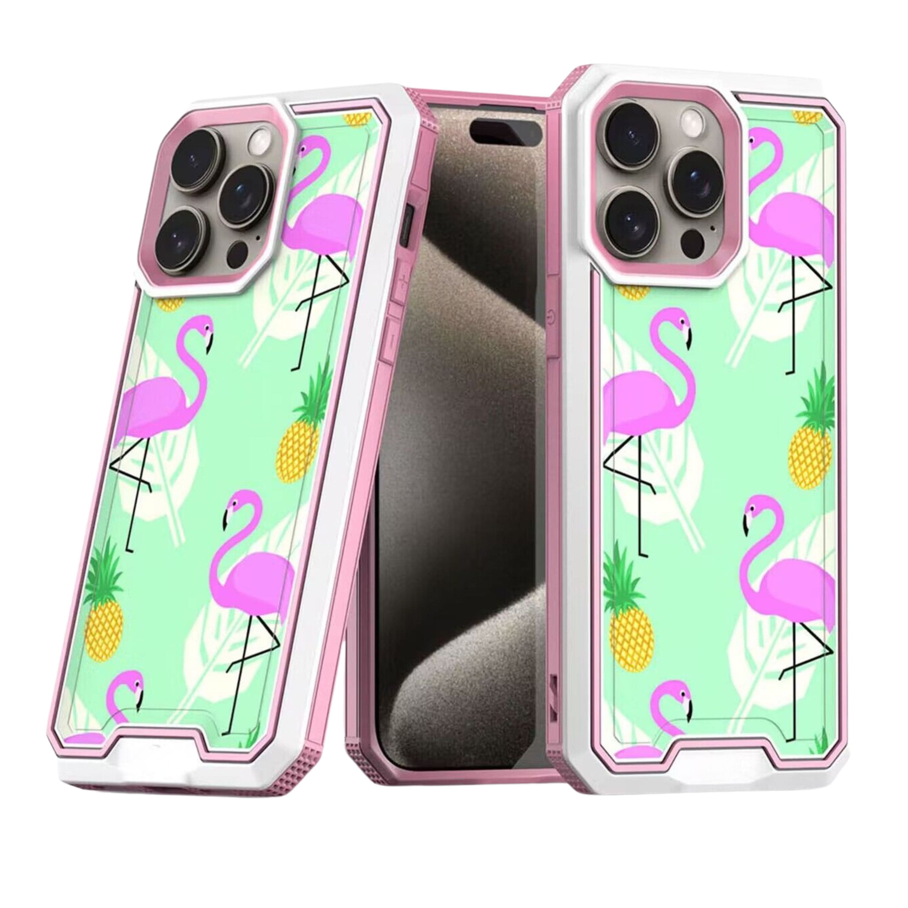 Kitcheniva - Printed Fused Hybrid Case With 2 Pcs Tempered Glass For iPhone 15 Pro Flamingo - Multicolor price history on PriceWatchPro