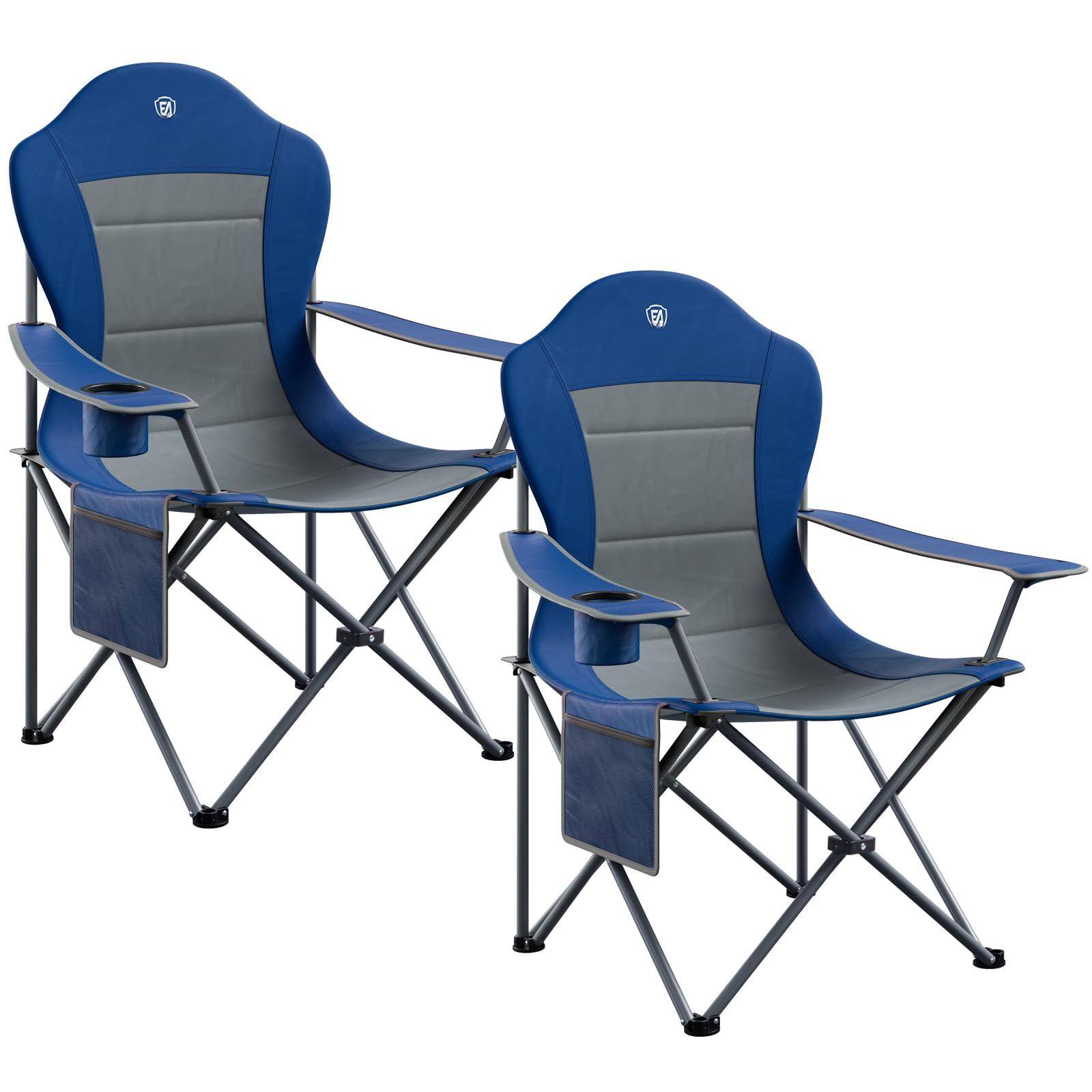 Front. JETRANSPORT - Folding Camping Chair With High Padded 2 Pack Oversized Portable Lawn Chairs Lightweight Sturdy Steel - Grey 2 Pack.