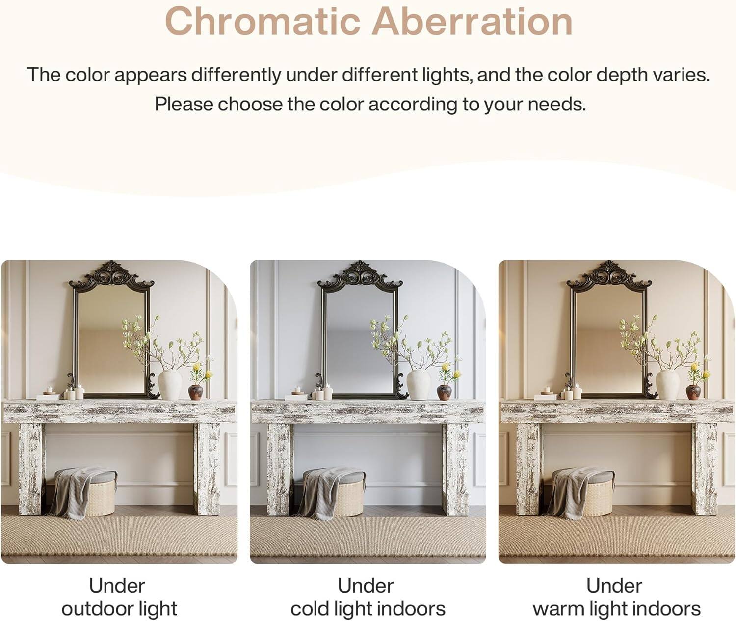 Chromatic Aberration

The color appears differently under different lights, and the color depth varies. Please choose the color according to your needs.

Under outdoor light

Under cold light indoors

Under warm light indoors