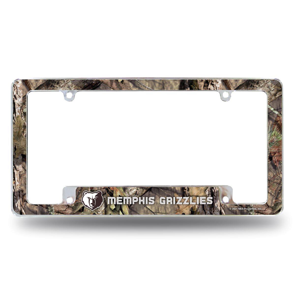 Memphis Grizzlies Chrome Metal License Plate Frame with Bold Mossy Oak Camouflaged Camo Design