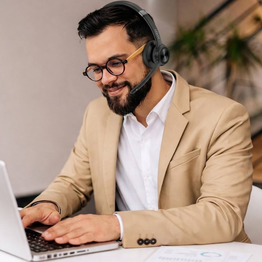 Alt View 2. LIVEY - 720BT Dual ENC Wireless Headset with HiFi Audio and Multipoint Bluetooth.