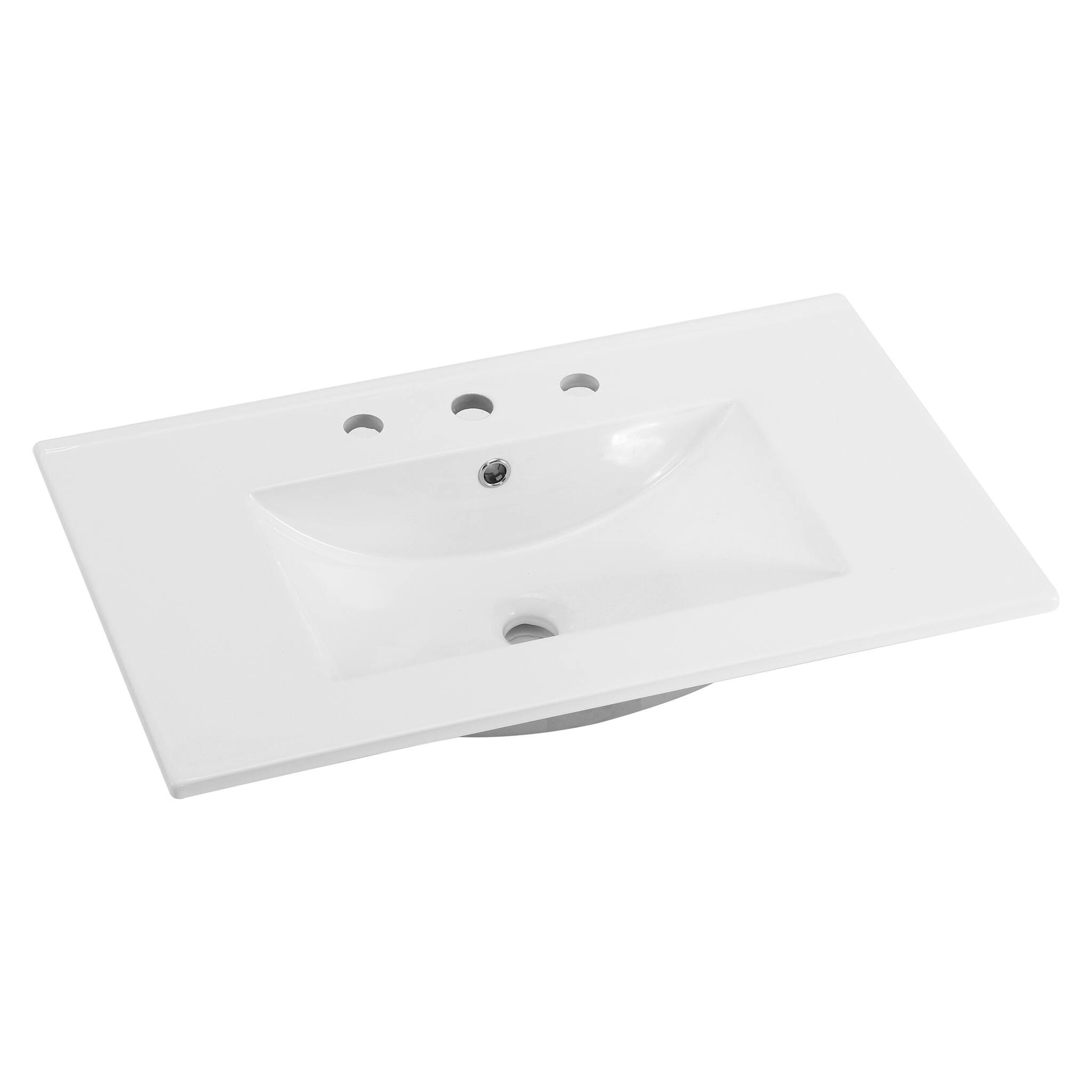 Alt View 4. JUJABU - 30 Inch Freestanding Farmhouse Bathroom Vanity with Integrated White Ceramic Sink Top and Soft Close Doors - Natural.