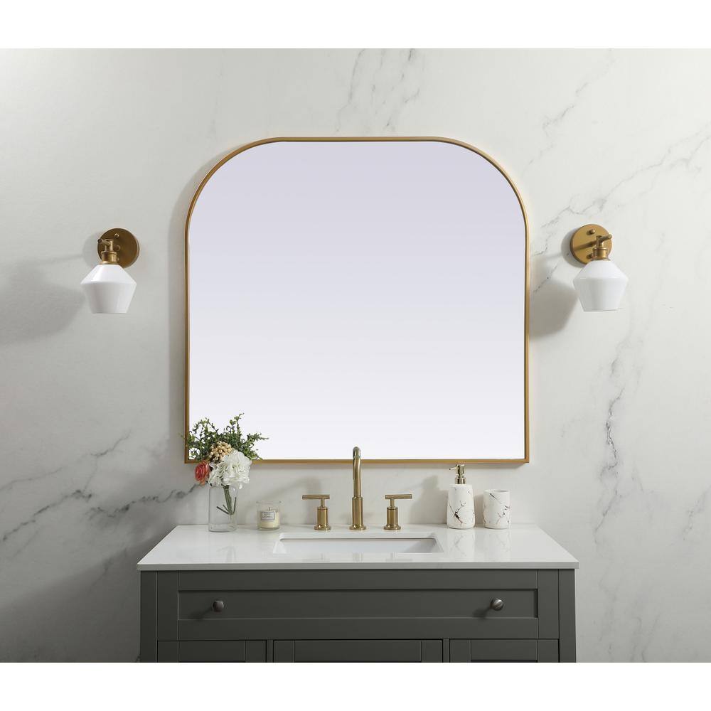 Alt View 2. Elegant Decor - Metal Frame Arch Mirror 40x38 Inch in Brass - Brass.