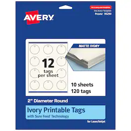 Avery - 2" Diameter Round Tags, Matte Ivory, 120ct - White