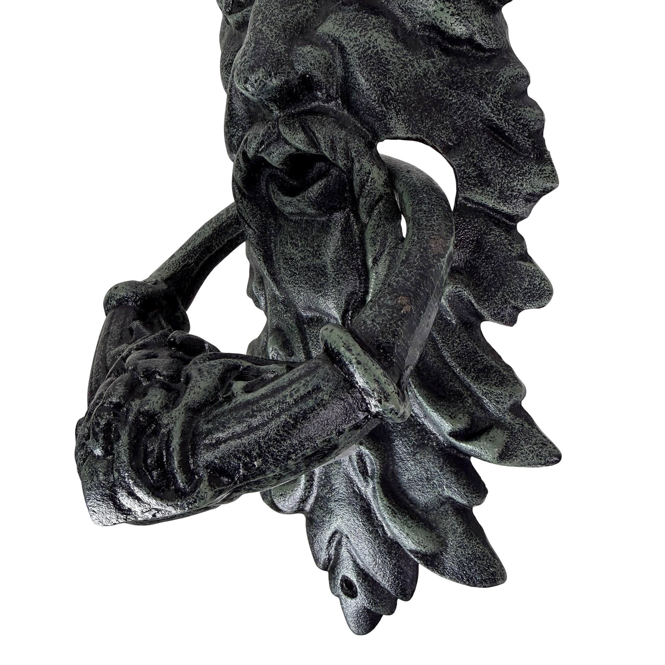 Alt View 9. Things2Die4 - Gothic Green Man Door Knocker Verdigris Cast Iron 19 in Wall Mounted - Green.