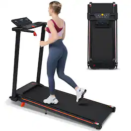 Loheer - Foldable Treadmill with 8% Incline, 3.0HP Portable Home Treadmill, 265 Lbs Capacity Walking Pad with Handle - Black