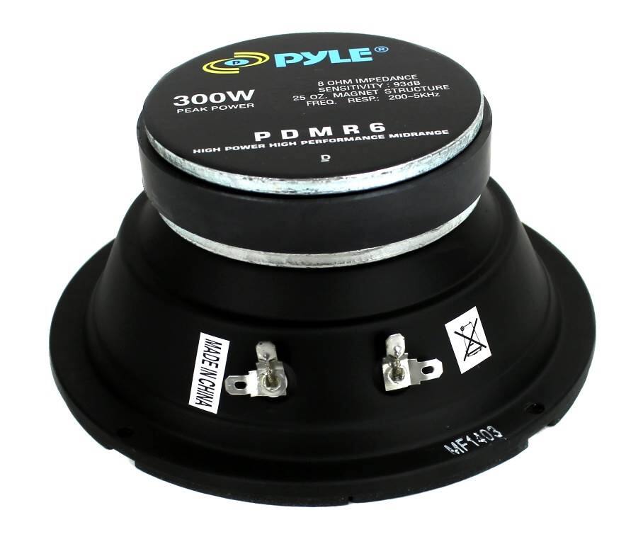 PYLE  
8 Ω IMPEDANCE  
93dB SENSITIVITY  
STRUCTURE  
300W PEAK POWER  
25 OZ. MAGNET  
200-5KHz FREQ. RESP:  
PDMR6  
HIGH POWER HIGH PERFORMANCE MIDRANGE  
MADE IN CHINA  
MF1403