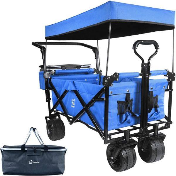 Front. Loheer - Loheer Collapsible Wagon Heavy Duty Folding Cart with Canopy All Terrain Wheels Beach Garden Utility Wagon.