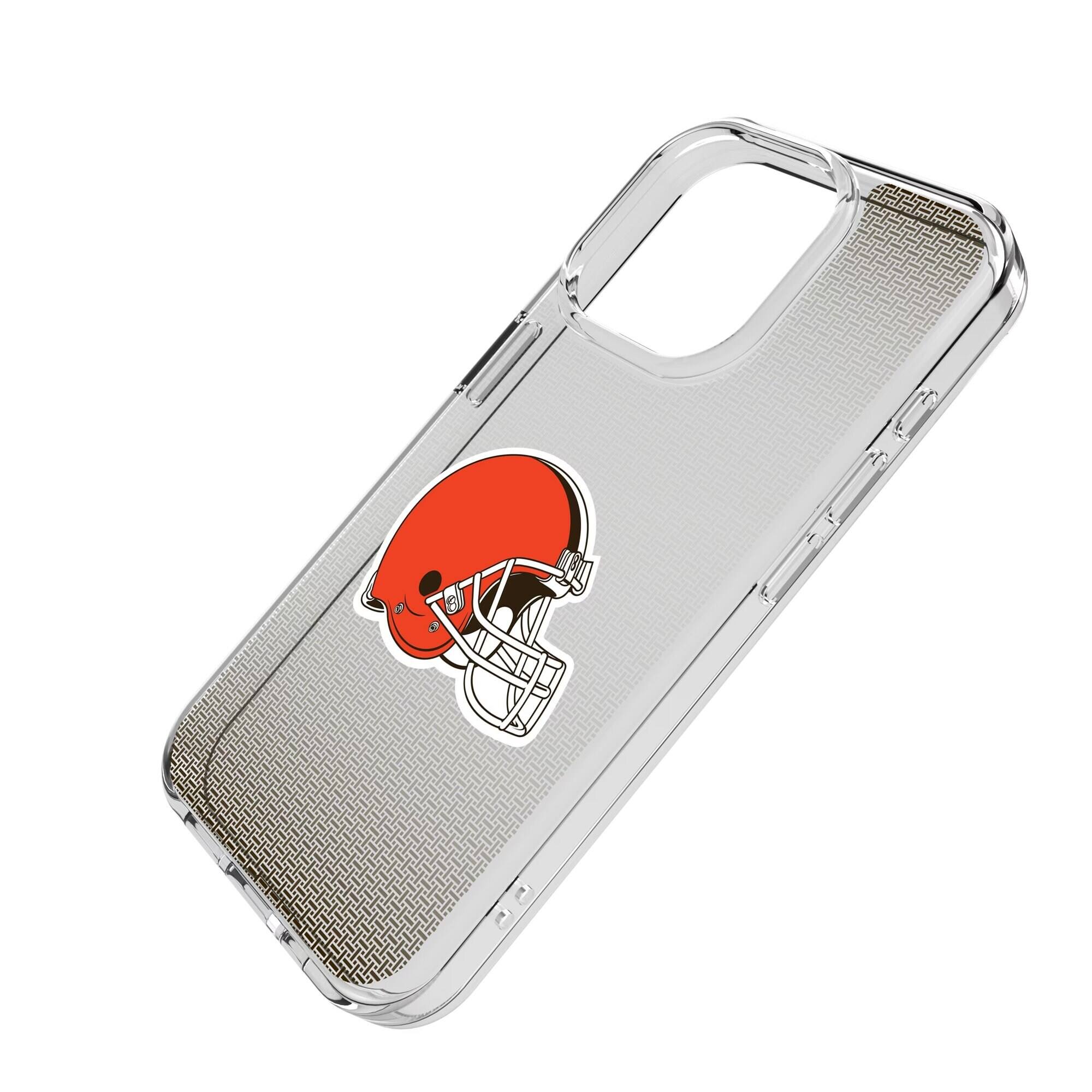 Alt View 1. Keyscaper - Cleveland Browns Linen Logo iPhone Clear Case - 14 Pro - Multicolor.