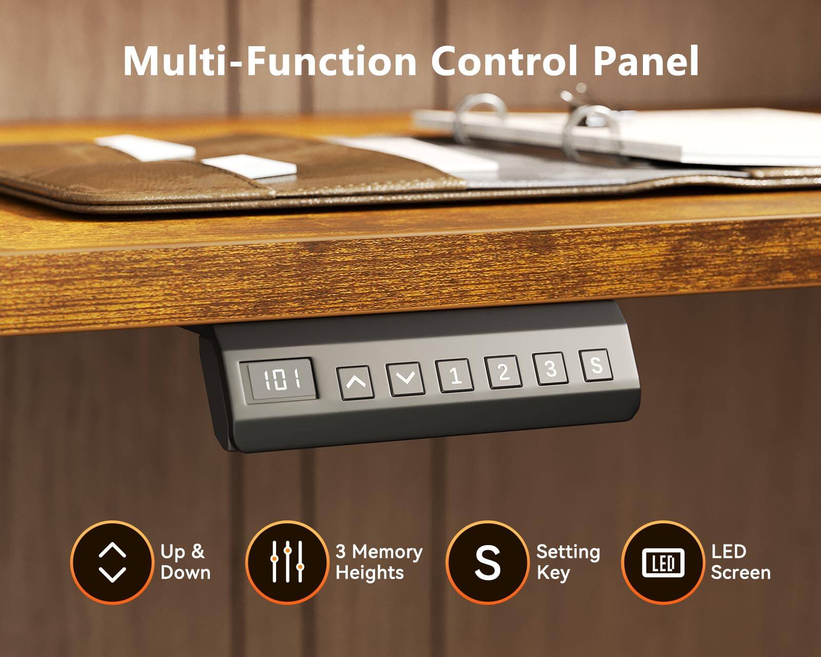 Multi-Function Control Panel

- Up & Down
- 3 Memory Heights
- Setting Key
- LED Screen