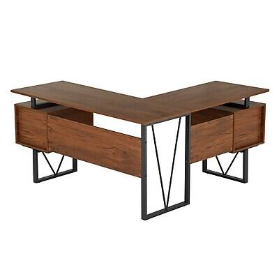 Alt View 6. Techni Mobili - 59" L-Shaped Desk with Drawers and File Cabinet(RTA-4809DL-WAL) - Walnut/Black.
