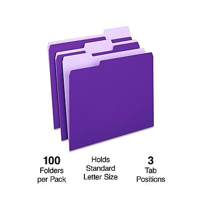 100 Folders per Pack  
Holds Standard Letter Size  
3 Tab Positions