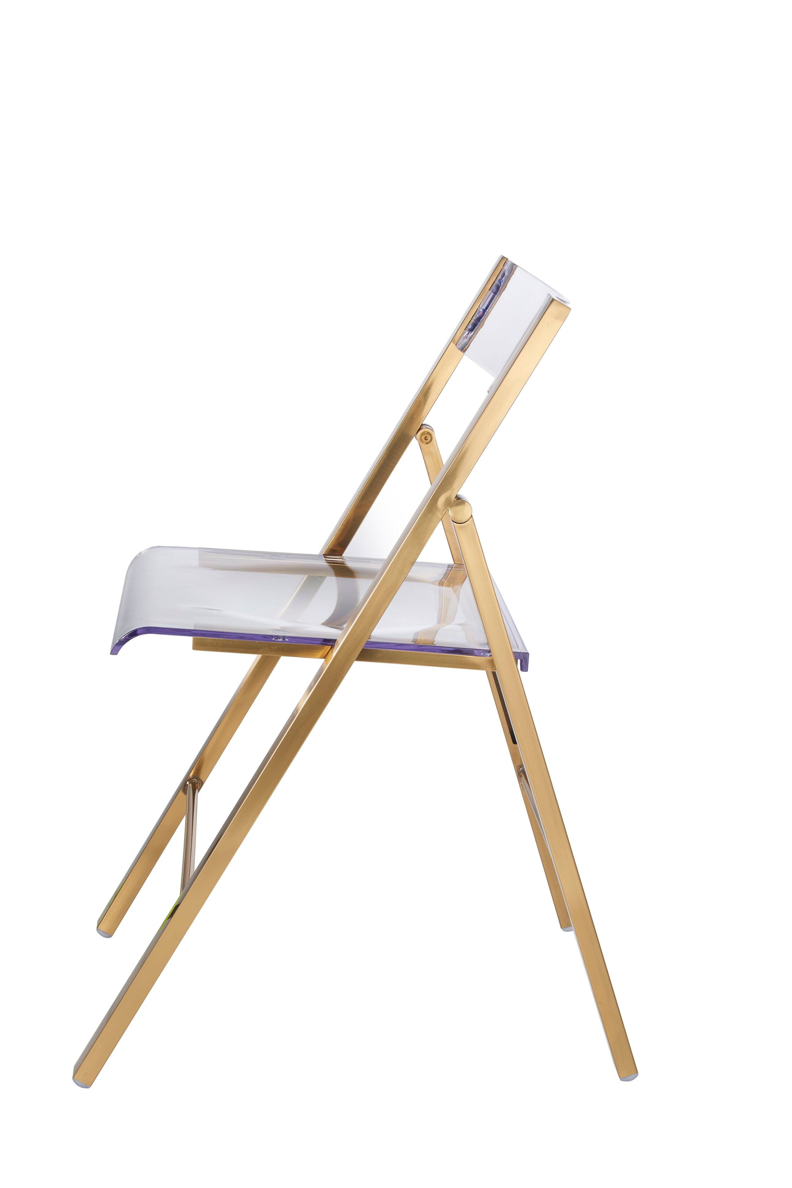 Alt View 1. LeisureMod - Menno Brushed Gold Acrylic Folding Dining Chair with Waterfall Seat & Stainless Steel Frame - Set of 2.