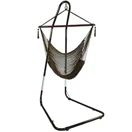 Sunnydaze - Extra Large Rope Hammock Chair with Adjustable Stand - Mocha