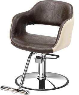 Winado - Salon Chair with T-Shaped Footrest, 330 lbs Capacity, Breathable Backrest, Hydraulic Pump, High-Density Foam for Barber - Dark Brown & Light Khaki