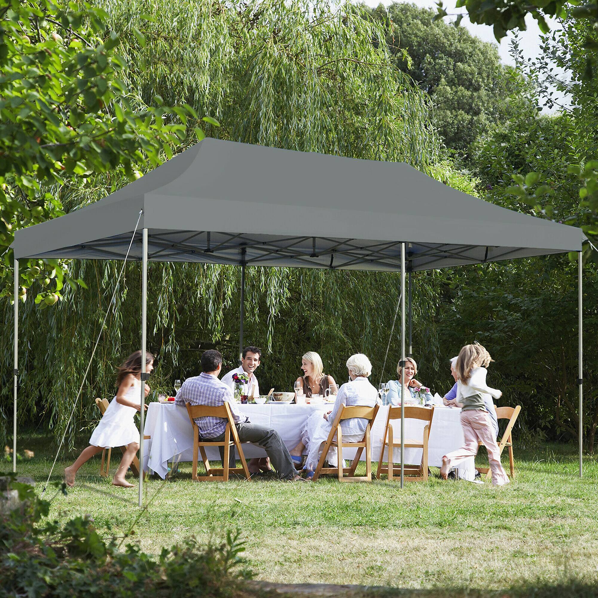 Alt View 3. Gymax - Gymax 10'x20' Pop up Canopy Tent Folding Heavy Duty Sun Shelter Adjustable W/Bag Grey - Grey.