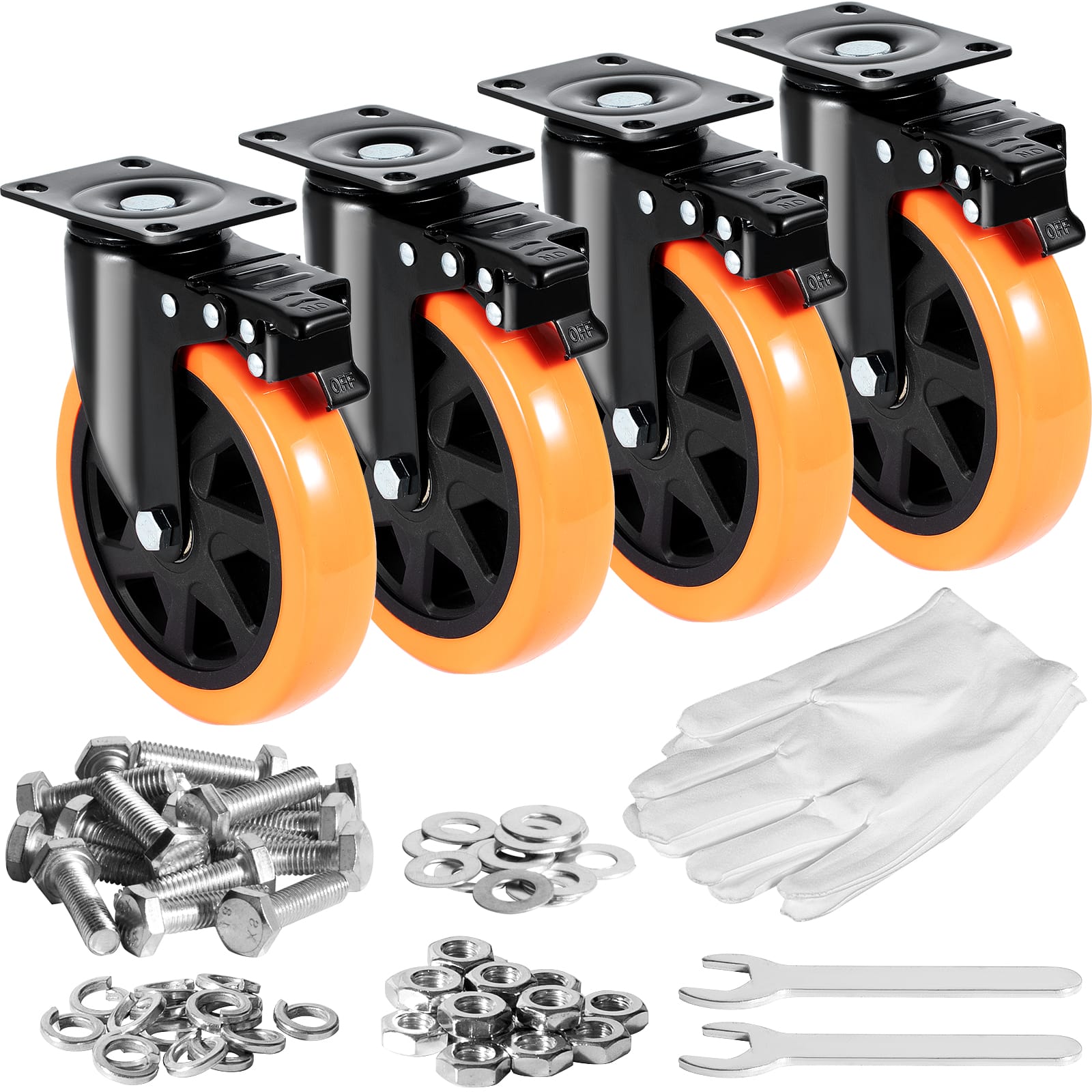 VEVOR - Caster Wheels, 6-inch Swivel Plate Casters, Set of 4, with Security A/B Locking No Noise PVC Wheels - Black;Orange price history on PriceWatchPro