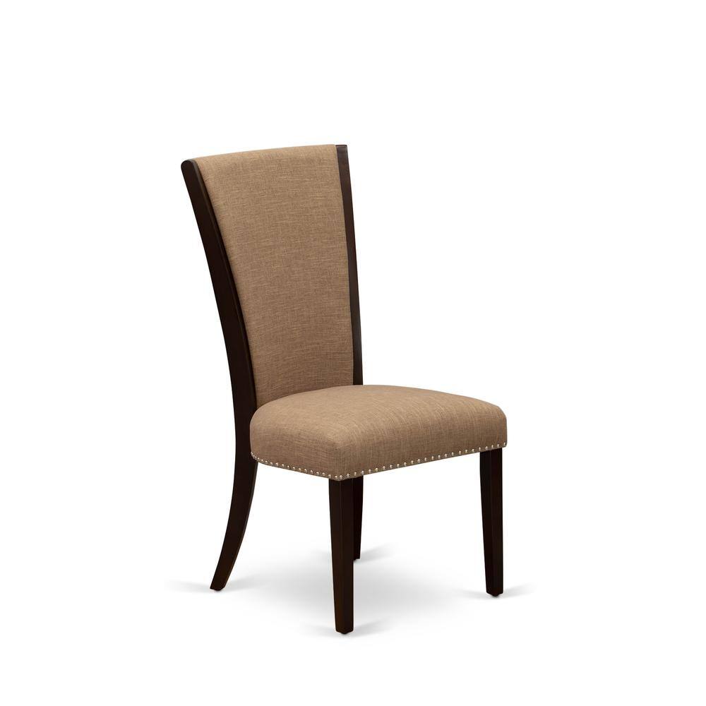 Alt View 2. East West Furniture - Set of 2 - Upholstered Dining Chair- Wooden Chairs Includes Mahogany Solid Wood Structure - Brown.