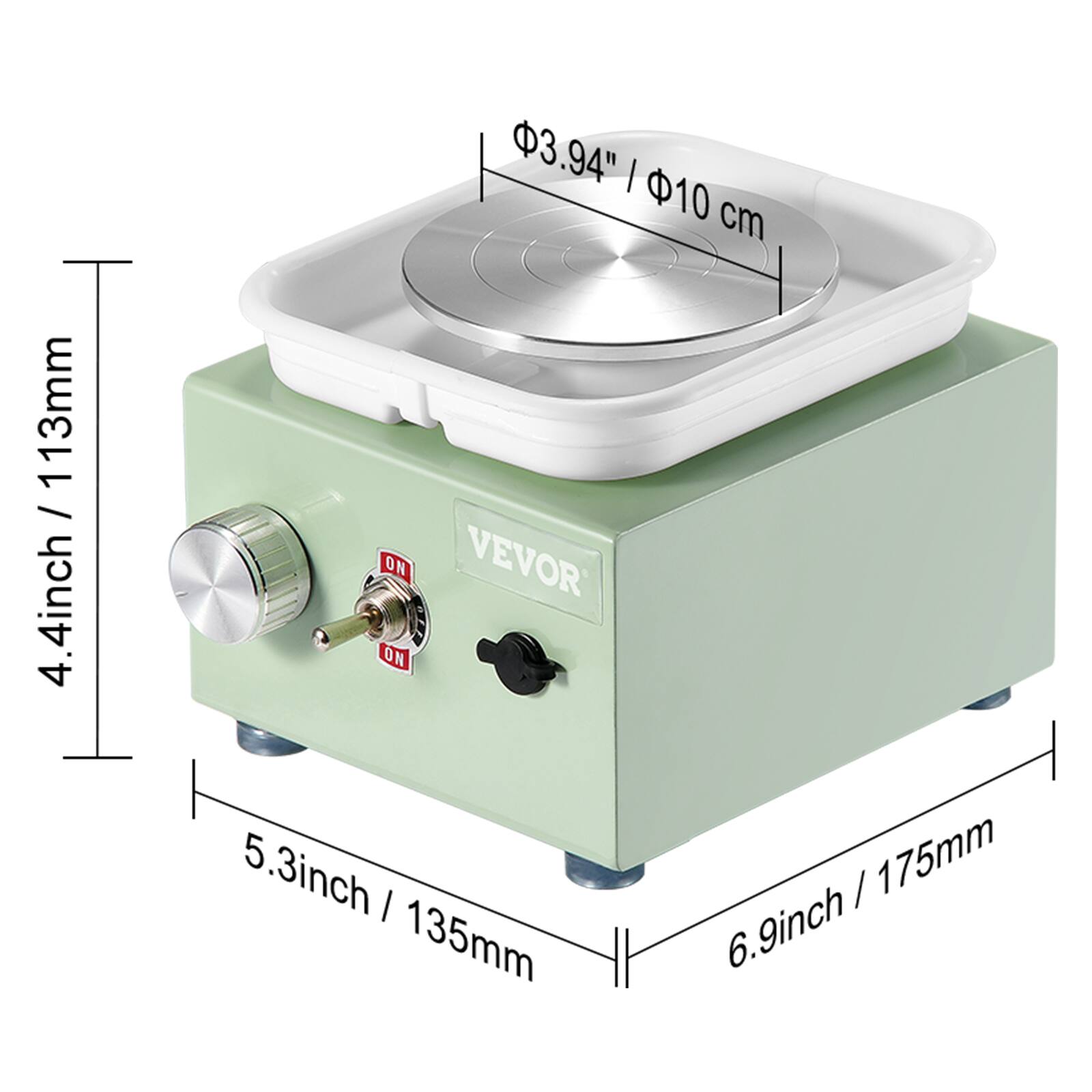 - Diameter: 3.94" / 10 cm
- Height: 4.4 inch / 113 mm
- Width: 5.3 inch / 135 mm
- Depth: 6.9 inch / 175 mm