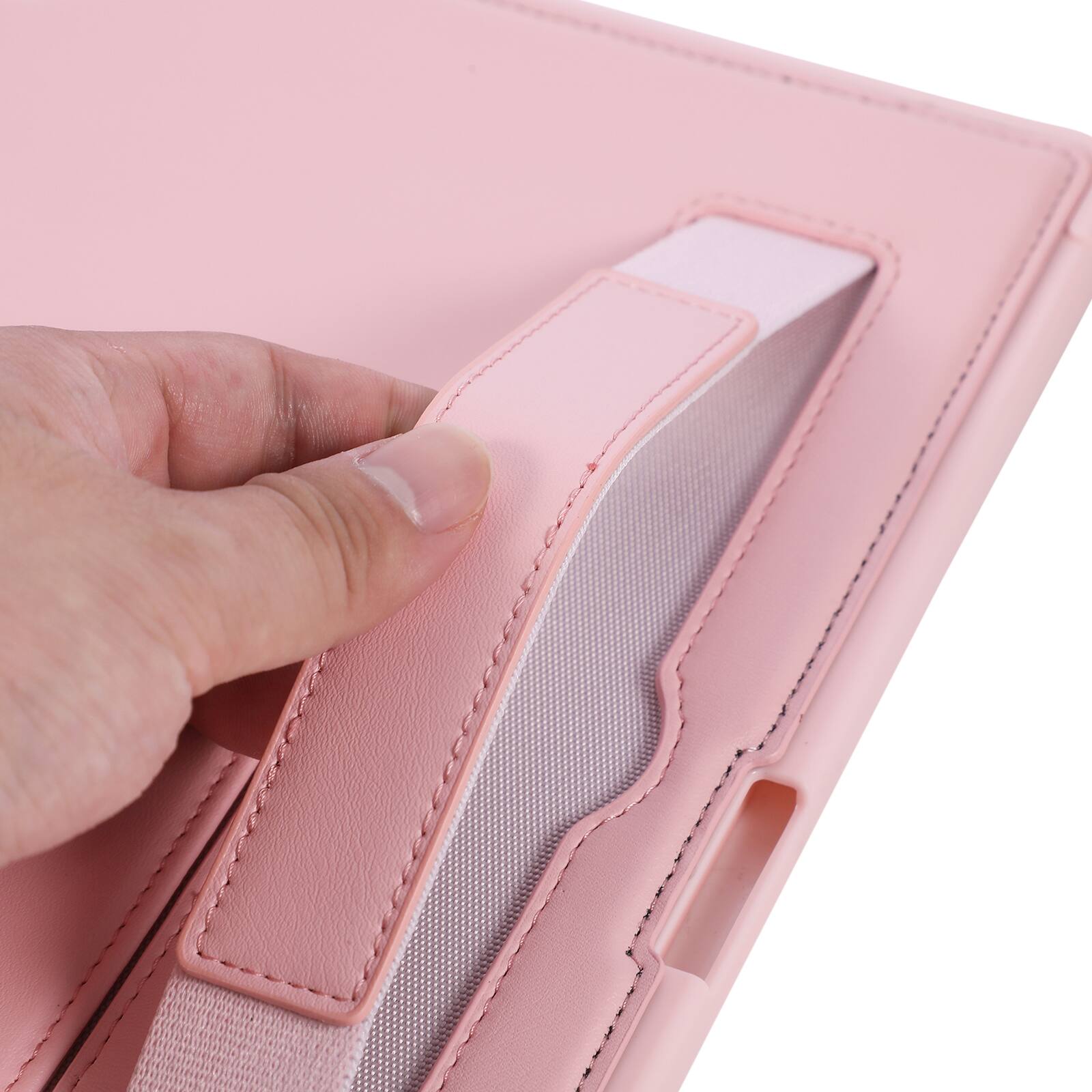 Alt View 5. Dteck - Shockproof Case for Samsung Galaxy Tab A11+ with Hand Strap and Foldable Kickstand, PU Leather TPU Protective Cover - Pink.