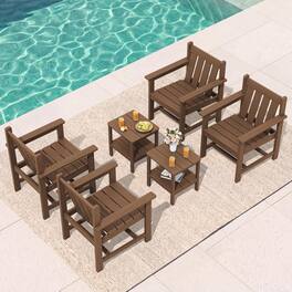 SERWALL - 3 Pieces Patio Bistro Set of 2-Outdoor Chairs and Side Tables with Umbrelle Hole - Brown