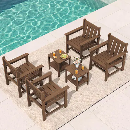 Front. SERWALL - SERWALL 3 Pieces Patio Bistro Set of 2-Outdoor Chairs and Side Tables with Umbrelle Hole,Brown - brown.