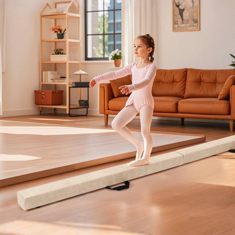 Back. SlickBlue - Folding Balance Beam with Solid Wood Base and Anti-Slip Bottom for Training - Beige.