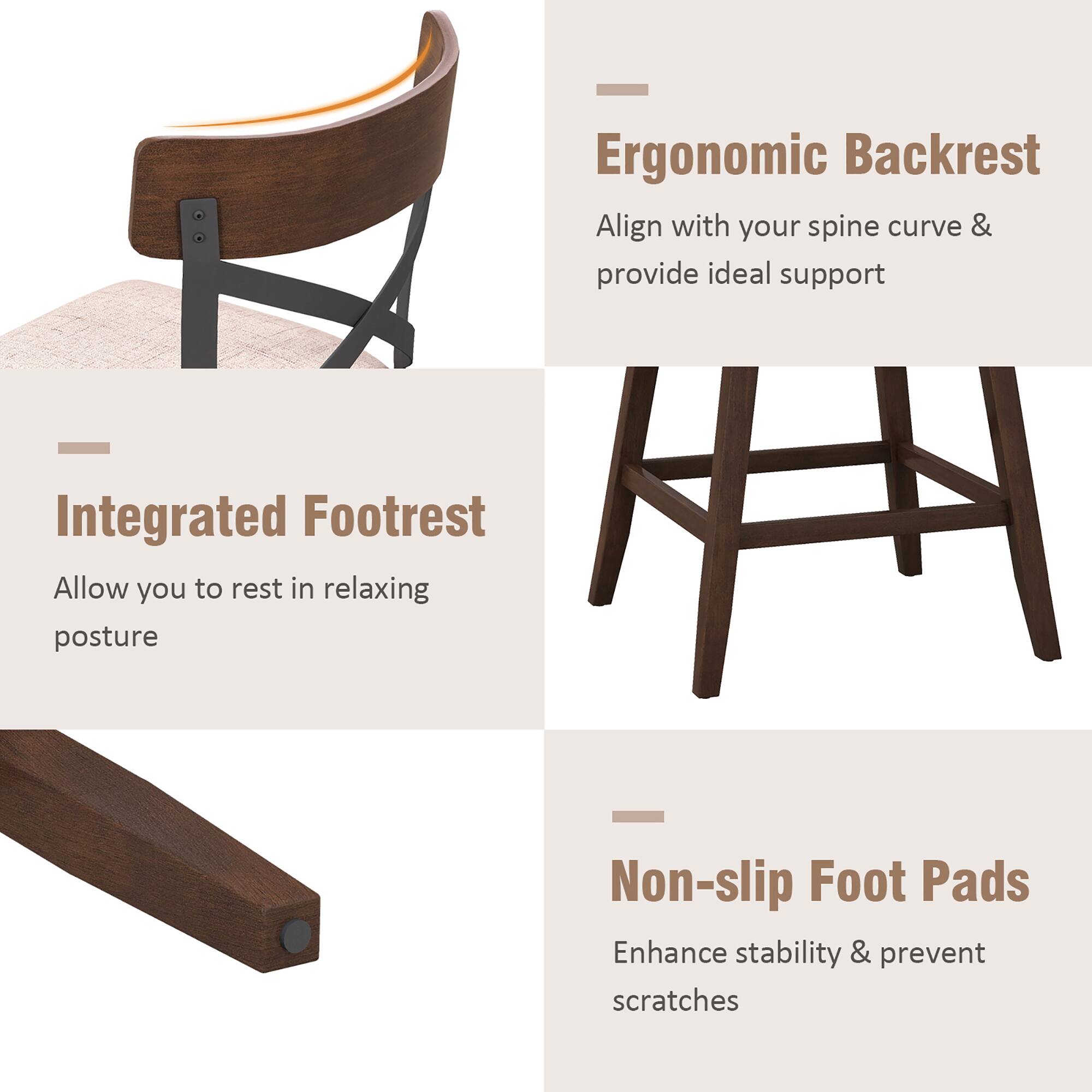 Ergonomic Backrest: Align with your spine curve & provide ideal support.

Integrated Footrest: Allow you to rest in a relaxing posture.

Non-slip Foot Pads: Enhance stability & prevent scratches.