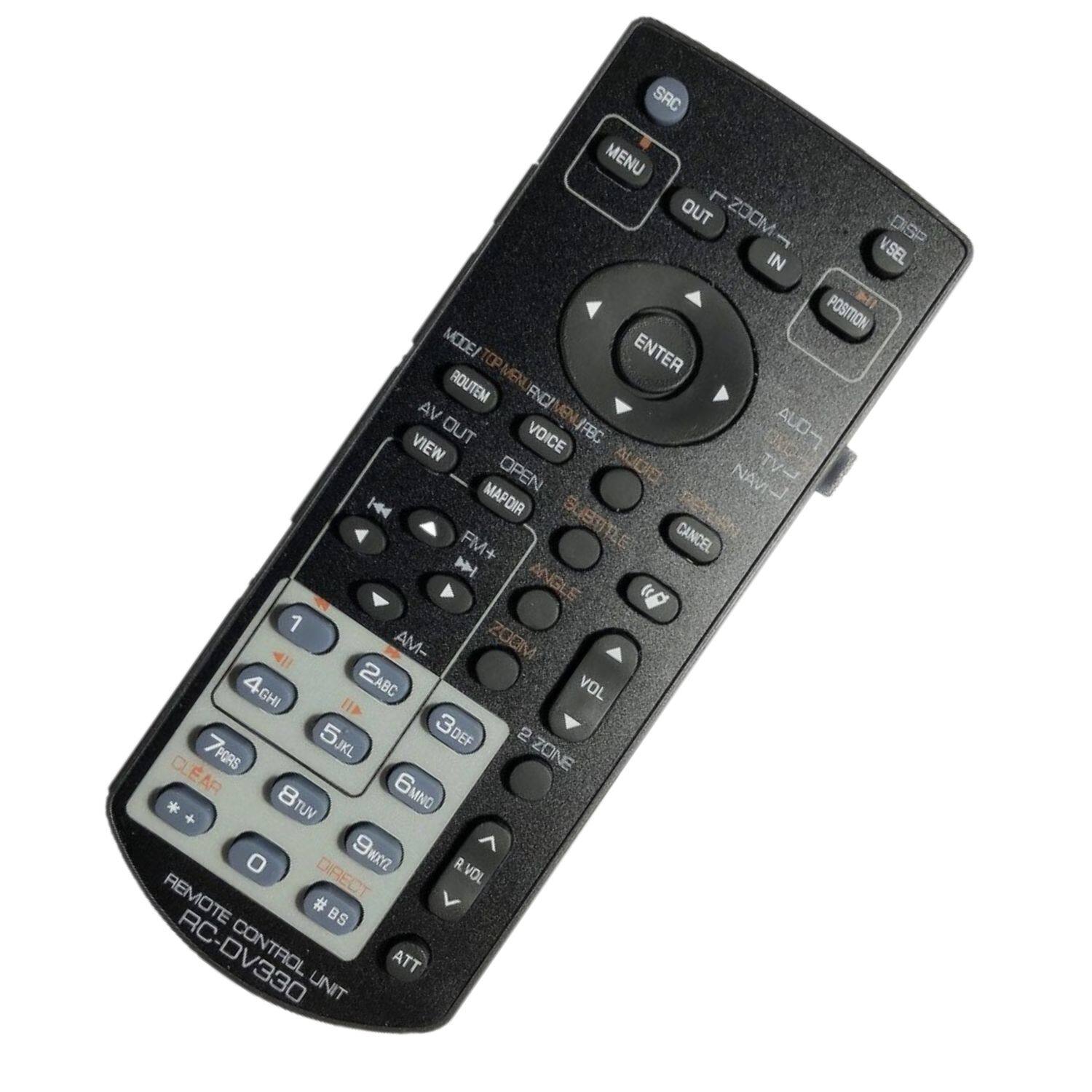 SRC MENU OUT ZOOM- r DSP IN VSEL POSITION MODE/ ENTER ROUTEM RNCI VA MENUFBC VIEW OUT VOICE ALO OPEN AUDIE NAVI- TV- H4 MAPDIR DETEAN FM+ SUBTITLE CANCEL ANGLE 1 AM- ZOOM GHI 2ABC ABC VOL 5 DEF CU 7PORS JKL ZONE CLAR E AR 6MNO * + 8TUV TUV o WXYZ R DIRECT VOL REMOTE # BS RC-DV330 CONTROL ATT UNIT
