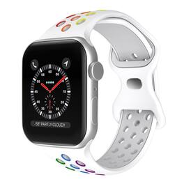 StrapsCo - ColorBlock Active Strap Silicone Rubber Watch Band For Apple Watch - 44mm/45mm/46mm/49mm/Ultra (Medium-Long) - White & Rainbow