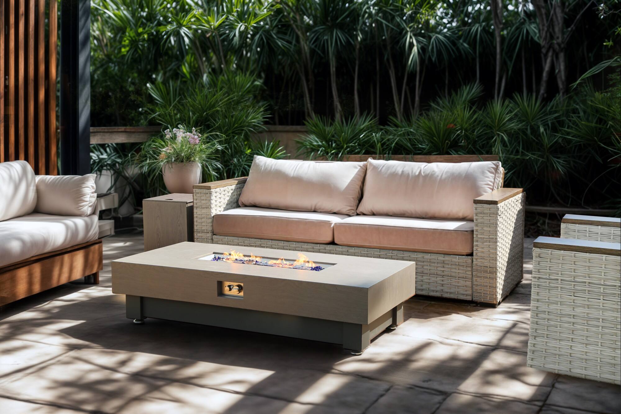 Alt View 10. PexFix - 60 in. Contemporary Rectangle Gas Fire Pit Table with Rain Cover – Stylish Heater for Modern Patios & Backyard Lounging - Grey.