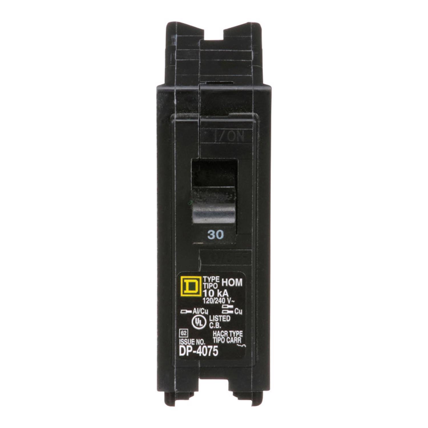 I/ON  
30  
TYPE TIPO HOM 10 kA 120/240 V. Cu LISTED JU 62 HACR TYPE ISSUE NO. TIPO CARR DP-4075