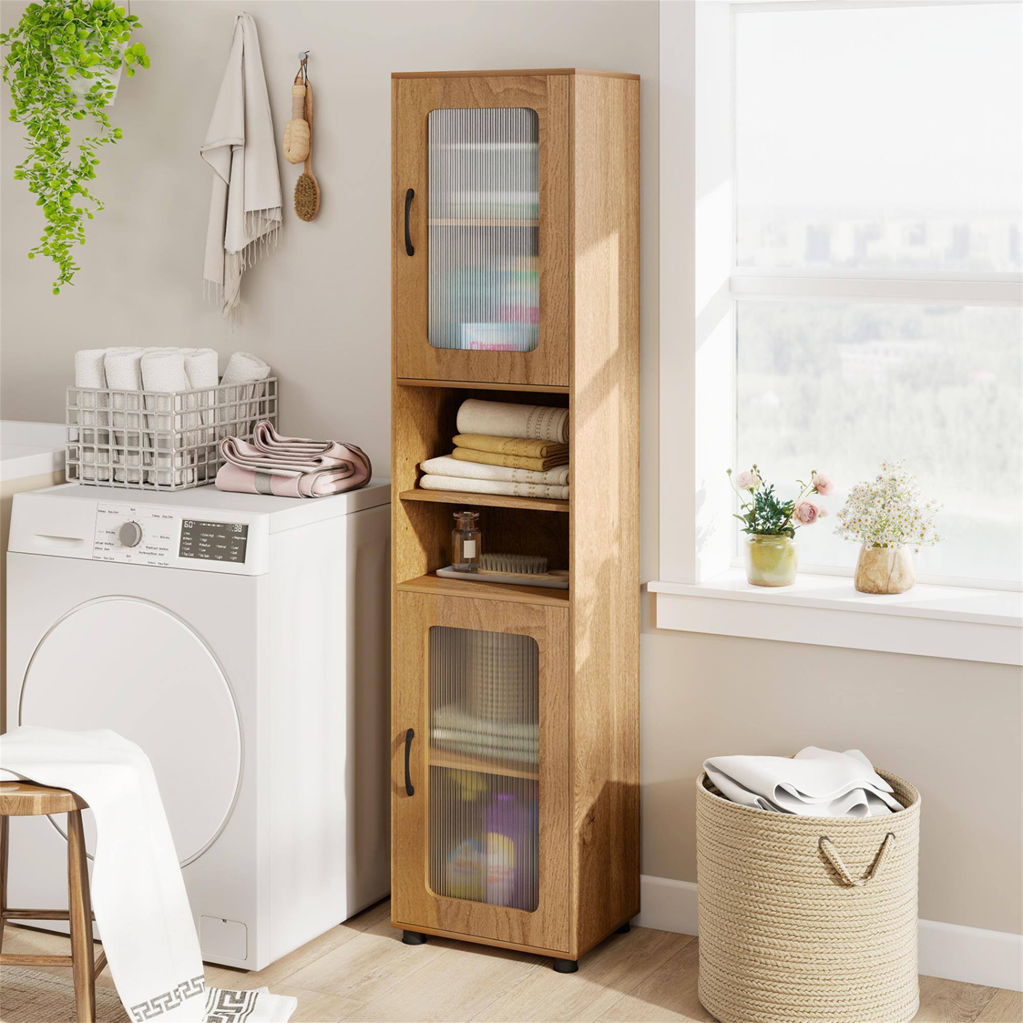 Alt View 2. Boyel Living - Natural Tall Freestanding Bathroom Storage Cabinet 67 Inch - Natural.