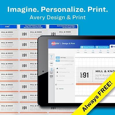 Imagine. Personalize. Print.

Avery Design & Print

5160 Easy Peel Address Labels

Go to HILL & KNOX EST 91

HILL & KNOX EST 91

HILL & KNOX EST 91

Avery I Design & Print

Choose Product

Choose Design

HILL & KNOX EST 91

725 W. Beverly Blvd
Hollywood, CA 90038

Always FREE!