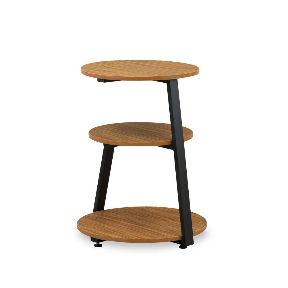 Alt View 1. East West Furniture - Driscoll 3 Tier Night Stand for Bedrooms - Bedside Table in Powder Coating Black Color and Brown Wood Laminate - Brown.