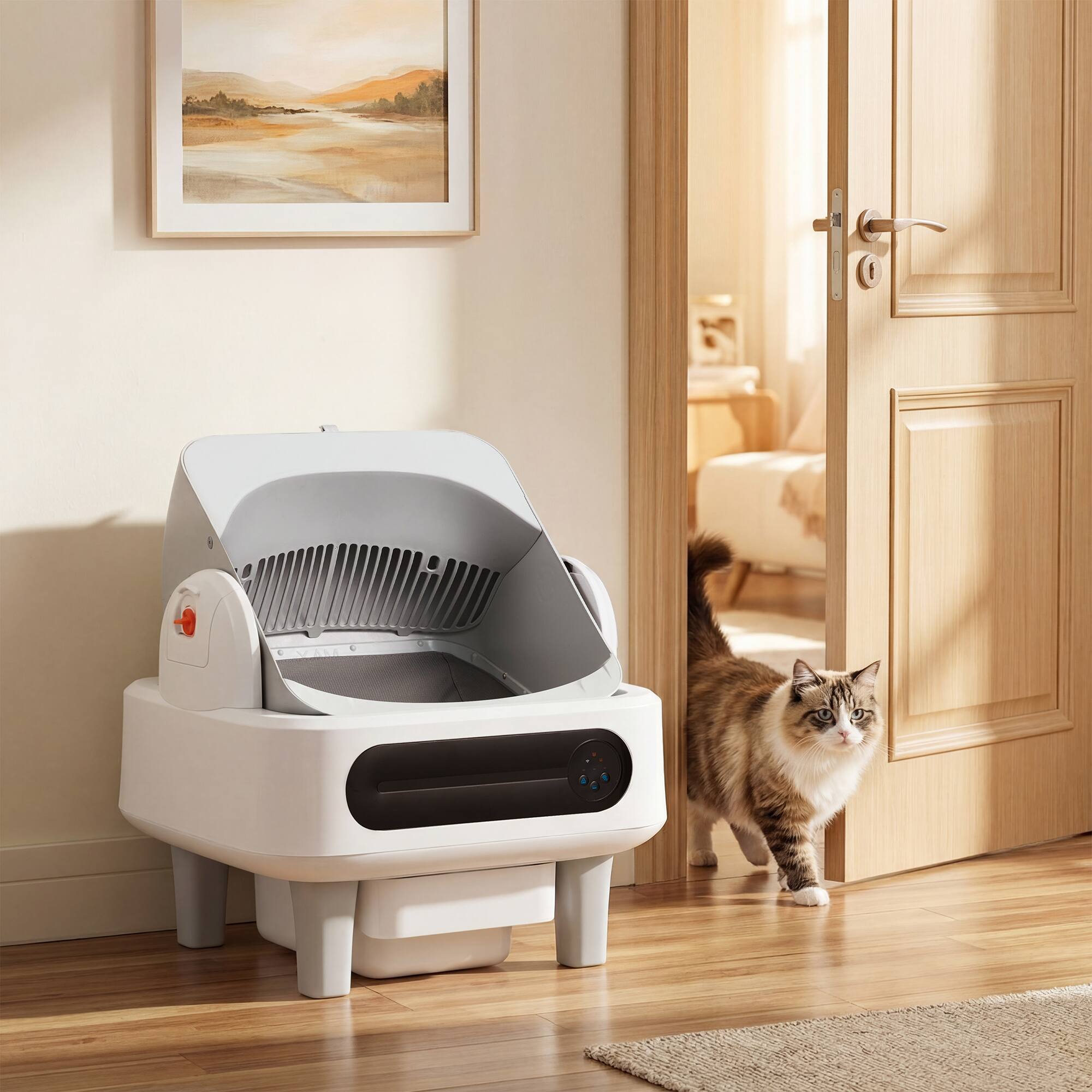 Alt View 5. U-HOMY - Self-Cleaning Cat Litter Box – Open Top, App Control, 11L, Bio-Radar & Gravity Sensor – 2.4G/5G WiFi - White.