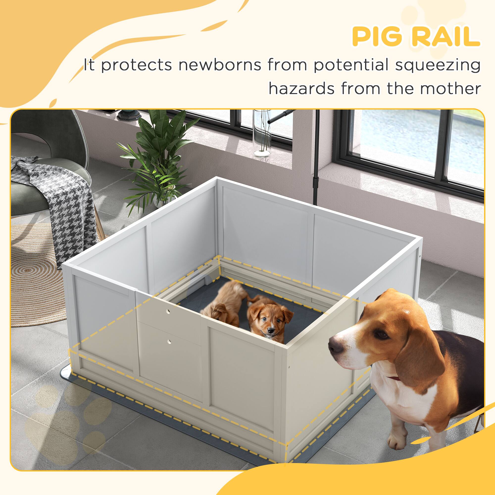 PIG RAIL

It protects newborns from potential squeezing hazards from the mother