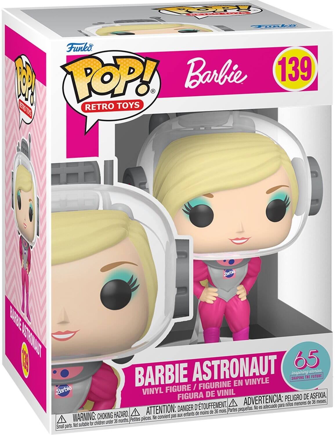 TOOP FIli Funko. N POP! Barbie 139 ENO RETRO TOYS T05 Berbie BARBE NSTRONAUT 13 ASTRONAUT 65 inspiting stories BARBIE / FIGURINE EN VINYLE SHAPING THE FUTURE Barble VINYL FIGURE VINIL FIGURA DE DE ASFIXIA ADVERTENCIA: PELIGRO DE ASFIXIA. ATTENTION: DANGER D'ÉTOFFEMENT. Partes pequeas. No es adecuado para niños menores de 36 meses. WARNING: CHOKING HAZARD. Convient pas aux enfants. Petites pièces. Ne convient pas aux enfants. Not suitable for children under 36 months. Small parts.