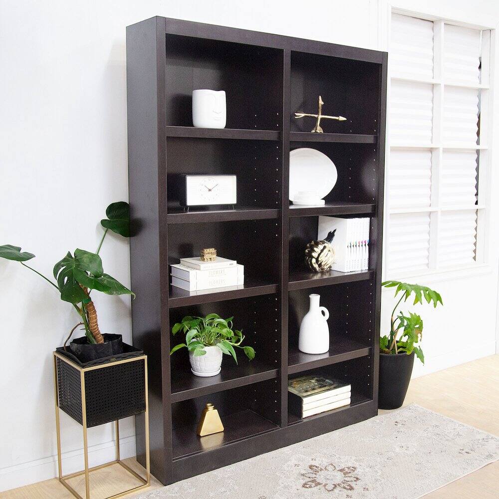 Alt View 1. Concepts in Wood - Double Wide Bookcase 10 Shelves Espresso Finish - Brown.