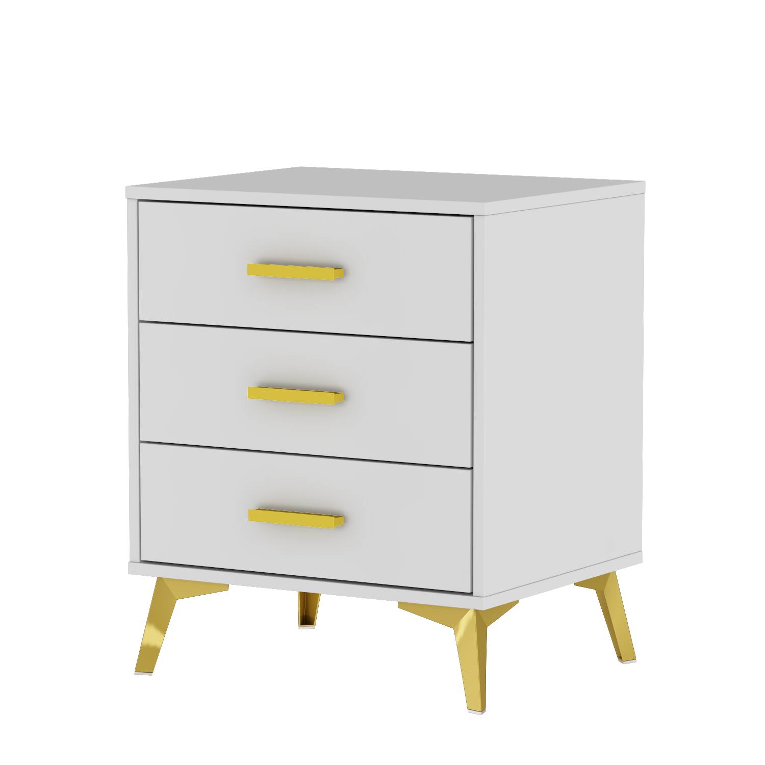 Angle. FUFU & GAGA - FUFU&GAGA 3 - Drawer Nightstand: Gold Accents & Modern Glam - White.