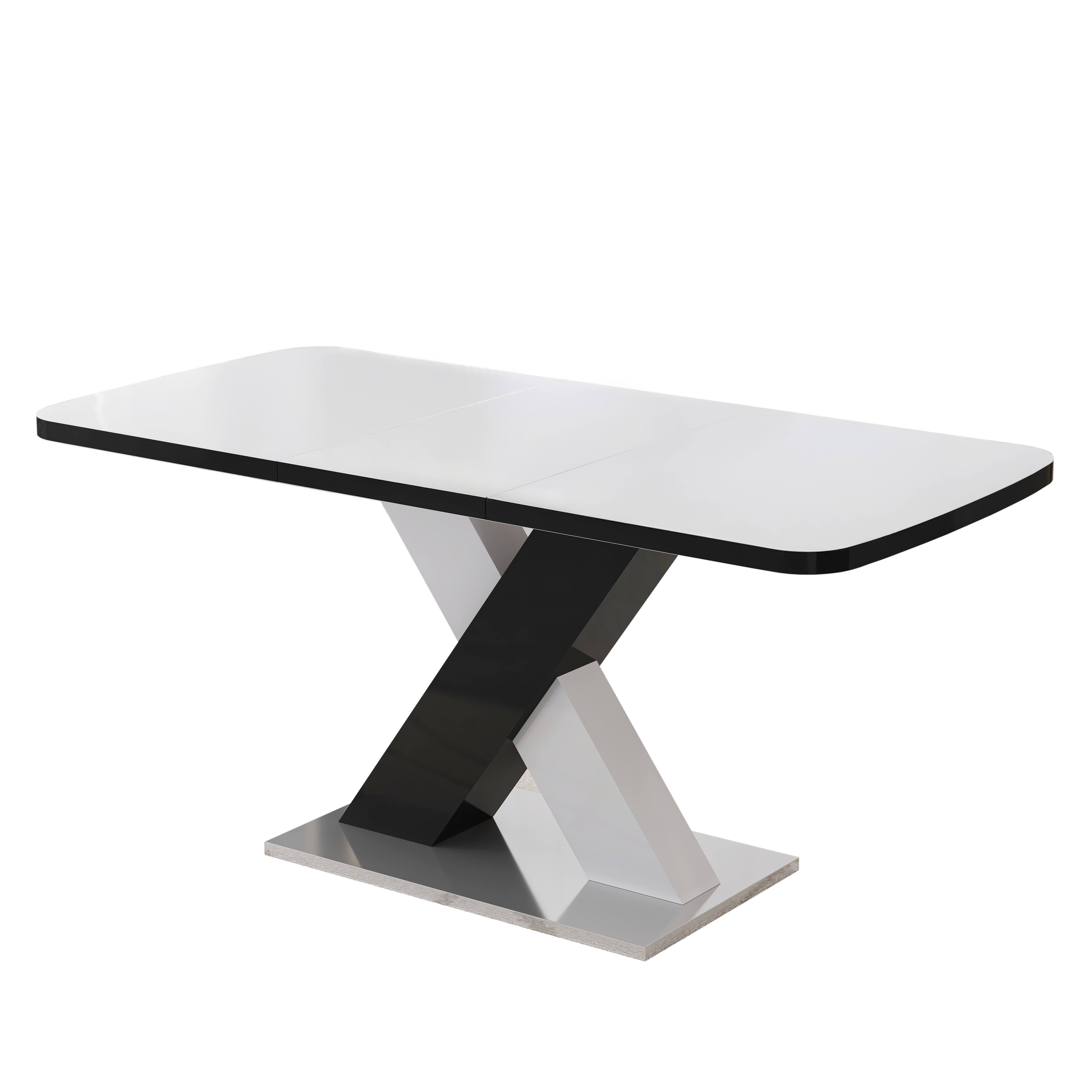 Alt View 2. Tiramisubest - Modern Square Dining Table, Stretchable, White Table Top + MDF X-Shape Black and White Color Table Leg with Metal Base - White+Black.