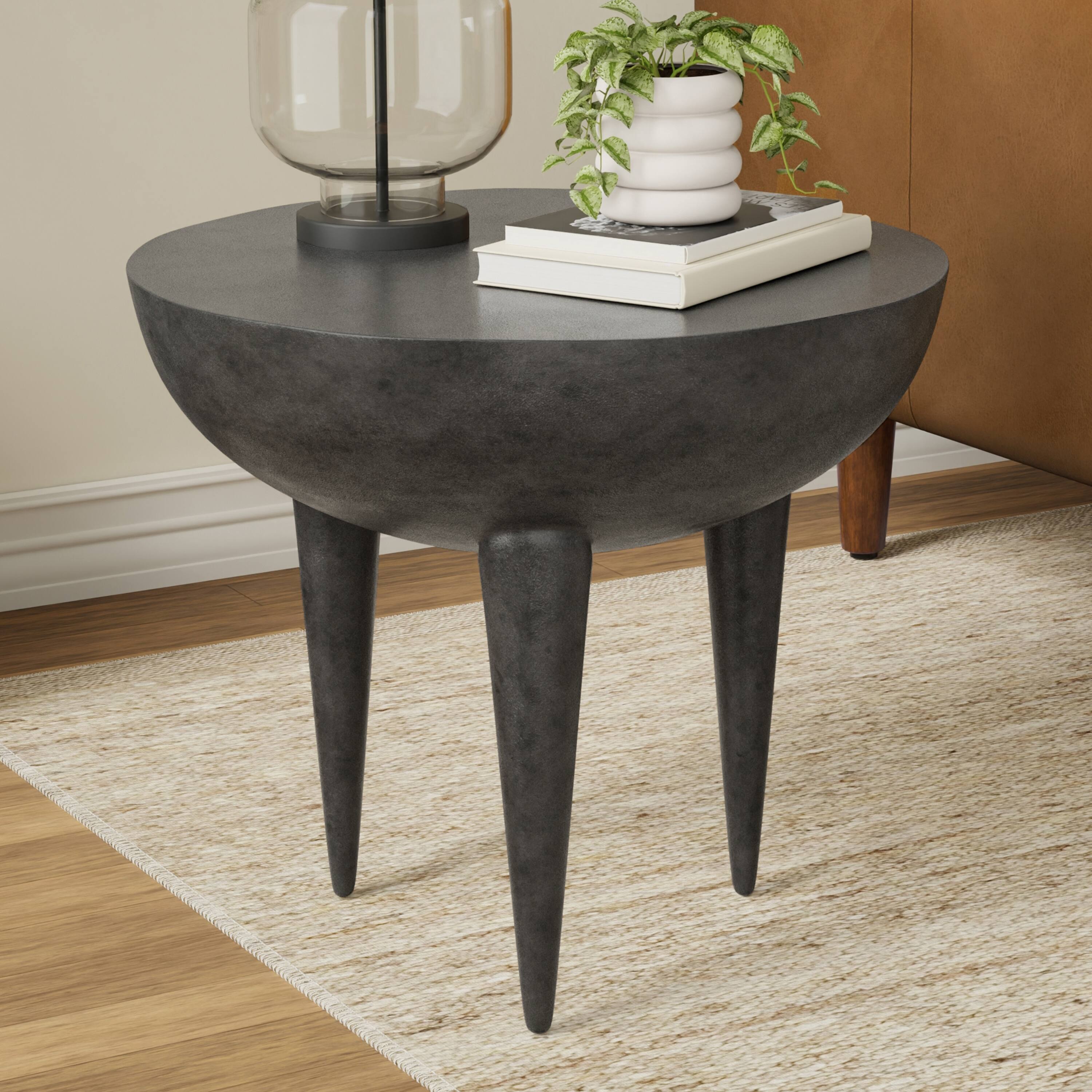 Angle. Simpli Home - Otto Contemporary 21 inch Wide Cast Aluminum Side Table in Graphite, Fully Assembled - Graphite.