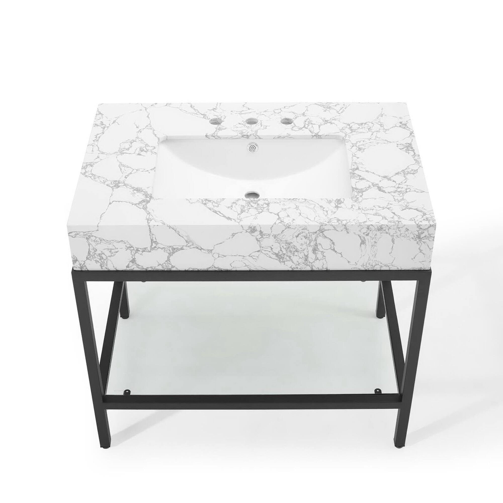 Alt View 4. Modway - Kingsley Stainless Steel Bathroom Vanity - Black White.