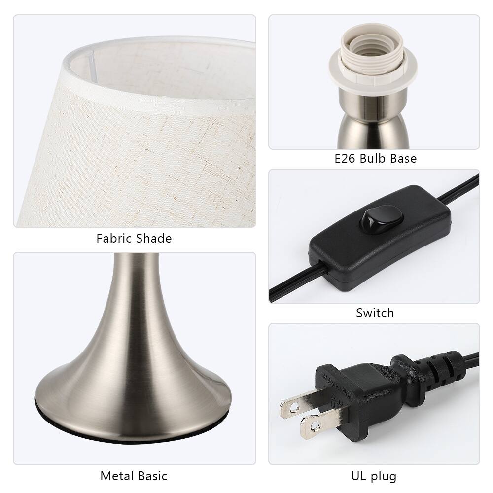 - Fabric Shade
- E26 Bulb Base
- Metal Basic
- Switch
- UL plug