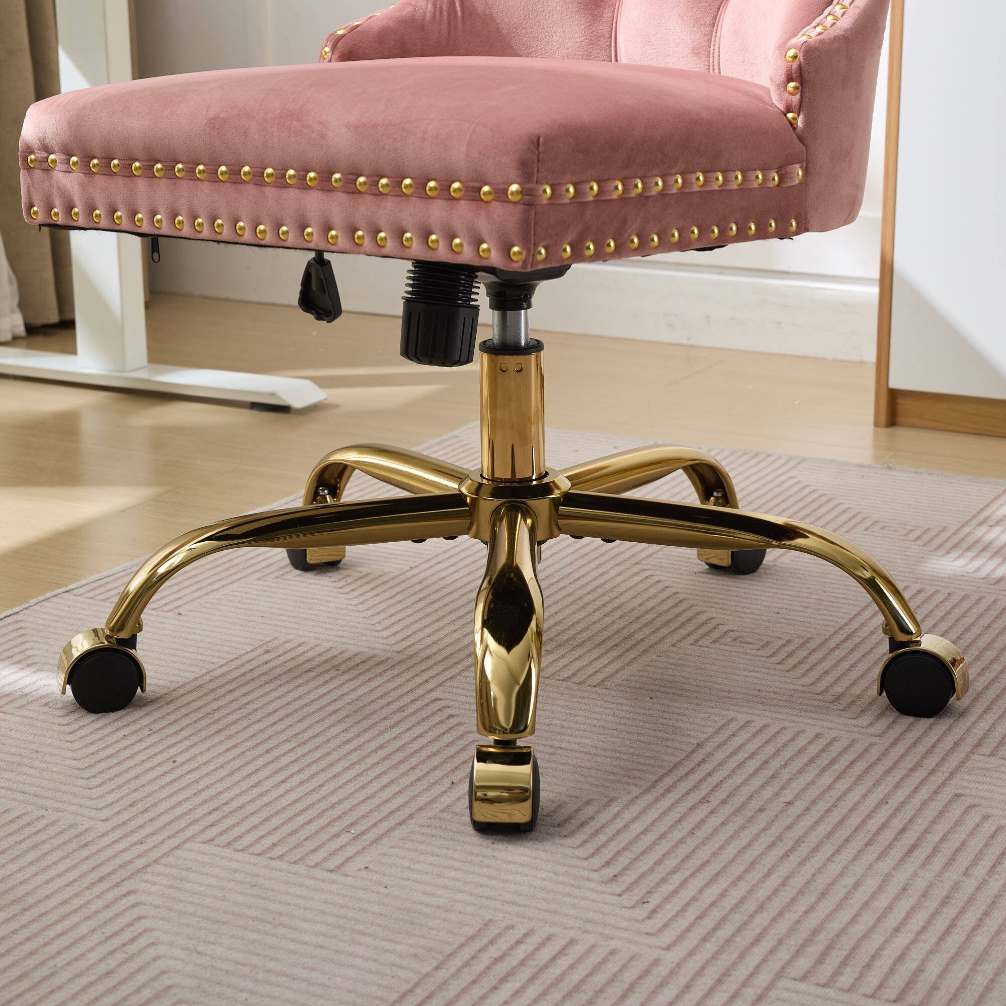 Alt View 7. GOODSILO - Modern Velvet Upholstered Office Chair with Tufted Button Design and Golden Metal Base for Home Workspace - Pink.