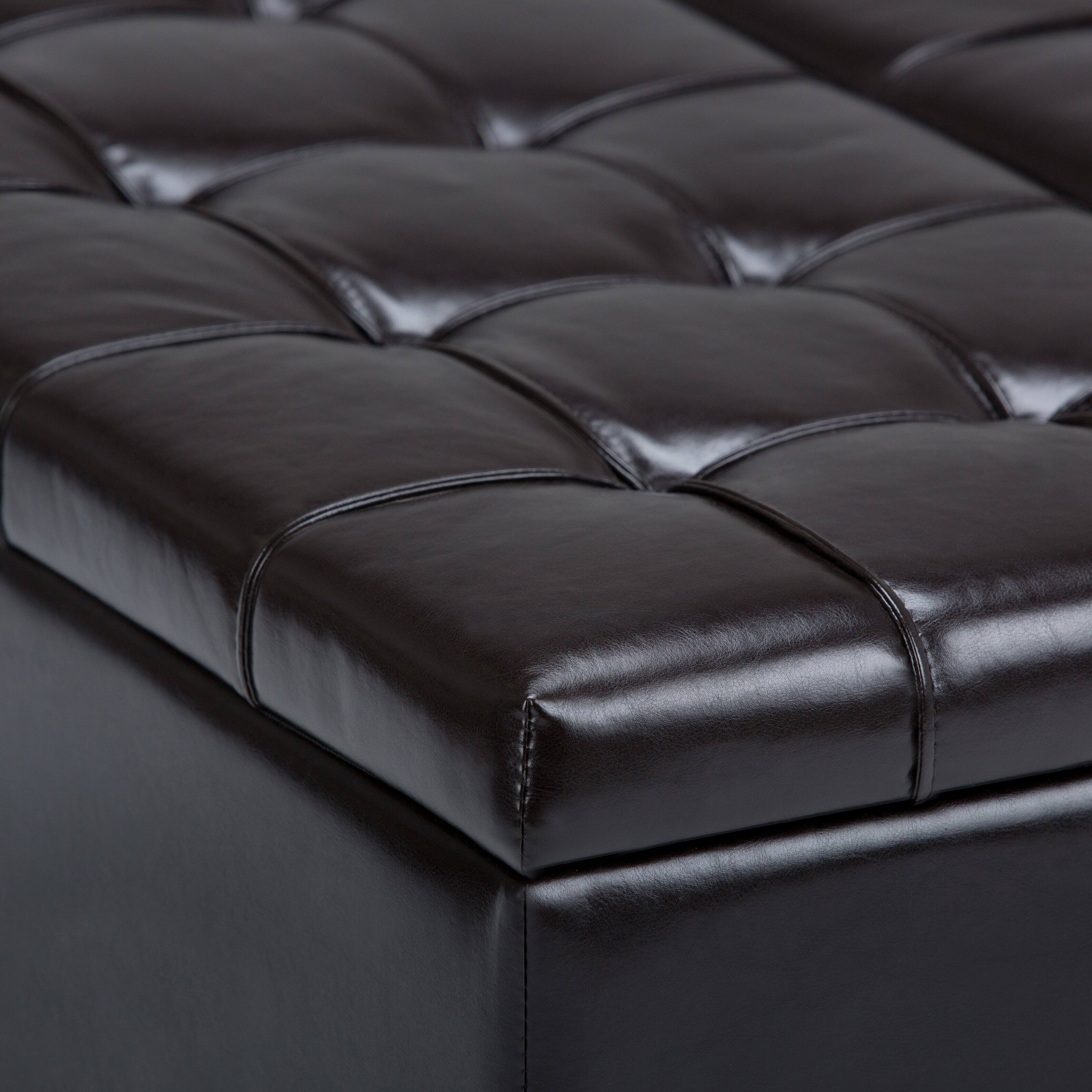 Alt View 17. Simpli Home - Harrison 36 inch Wide Transitional Square Coffee Table Storage Ottoman in Tanners Brown Faux Leather - Tanner's Brown.