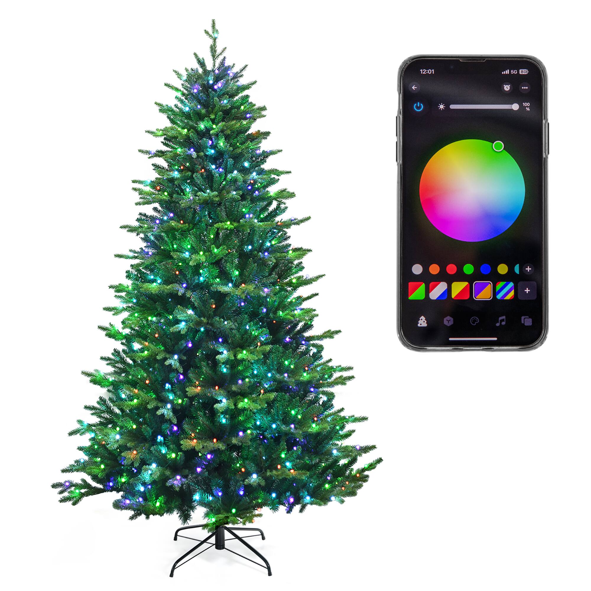 Gymax - 8 FT Pre-lit Artificial Christmas Tree w/ APP Control & 15 Lighting Modes - Green